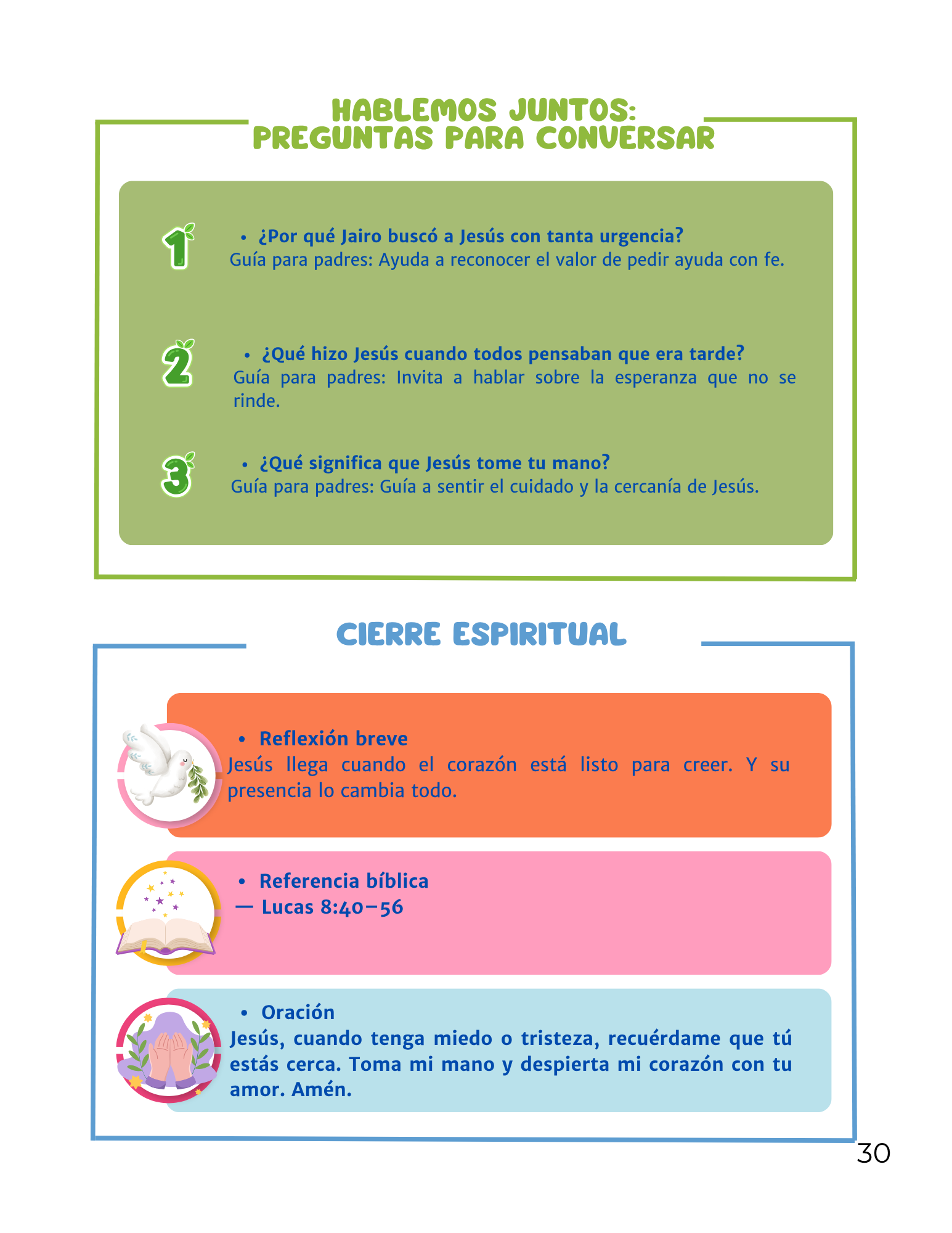 Sección Hablemos Juntos del libro