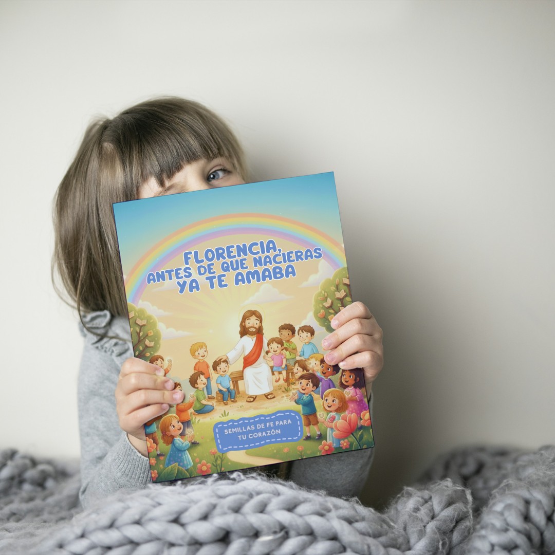 Niña sosteniendo su libro personalizado